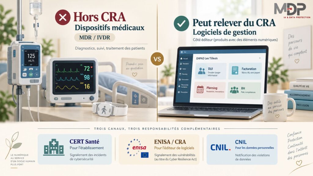 Cyber Resilience Act et médico-social : distinction entre dispositifs médicaux hors CRA et logiciels de gestion pouvant relever du règlement