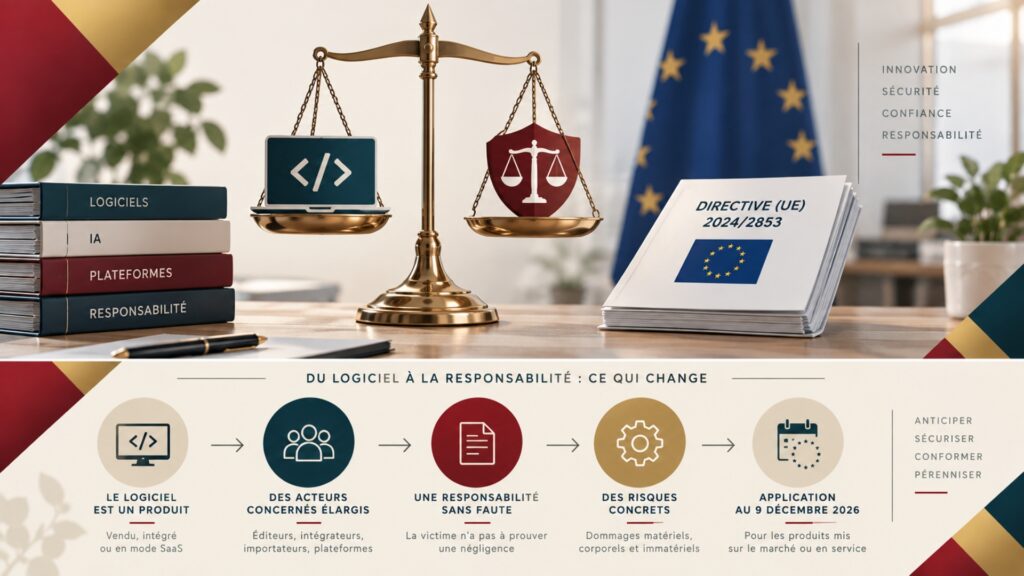 Responsabilité produits défectueux logiciel en droit européen avec la directive 2024/2853 applicable au 9 décembre 2026