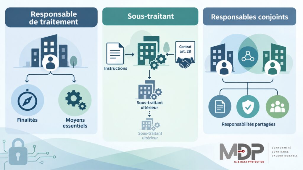 Infographie responsable de traitement ou sous-traitant présentant aussi le cas des responsables conjoints au sens du RGPD