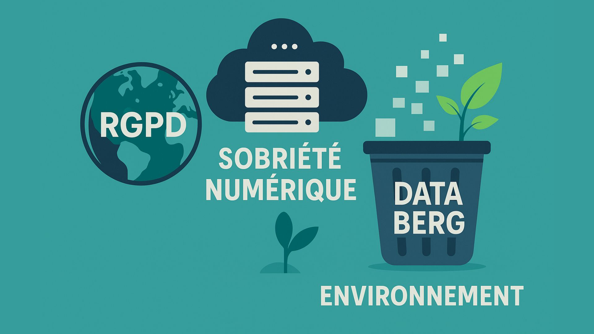 Illustration des liens entre RGPD, sobriété numérique, Data Berg et environnement