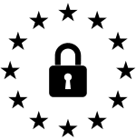 Icône représentant un cadenas entouré d’étoiles, symbole du RGPD européen
