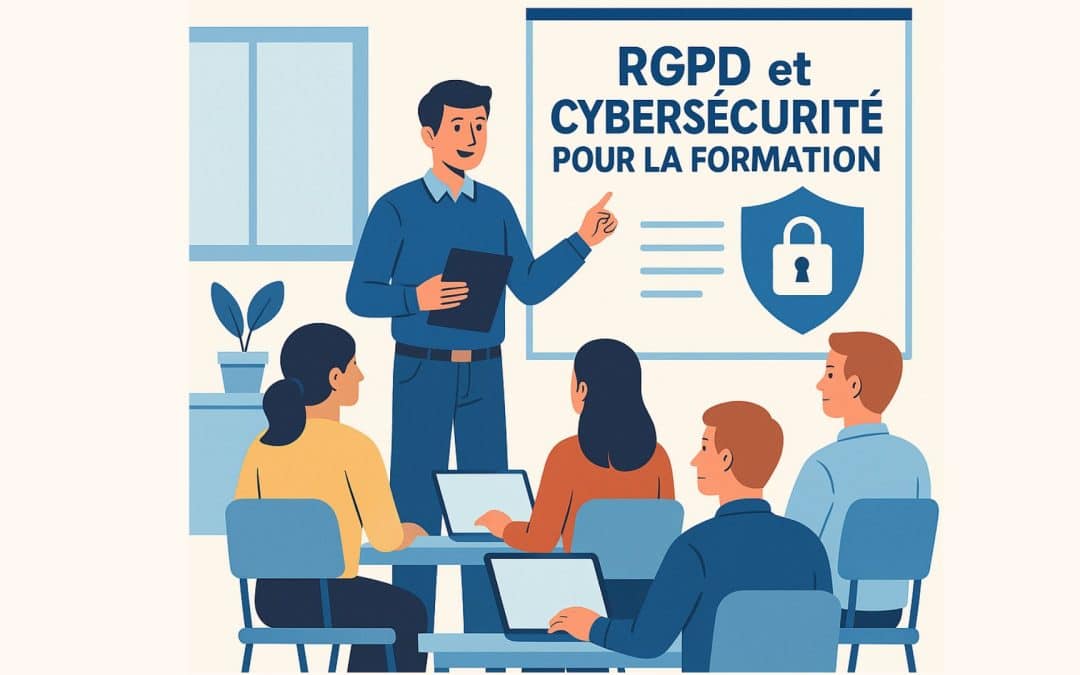 Illustration d&rsquo;un formateur animant une session sur le RGPD et la cybers&eacute;curit&eacute; pour la formation dans un organisme ou CFA
