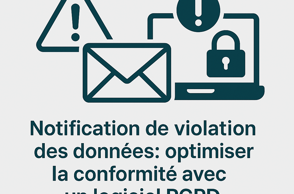 Illustration représentant la notification de violation des données et l’utilisation d’un logiciel RGPD pour sécuriser la conformité réglementaire