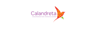 Logo de l’école Calandreta avec oiseau occitan rouge et texte violet