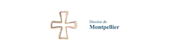 Croix stylisée en contours colorés représentant le diocèse de Montpellier