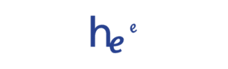 Logo du client Home de l'Enfance avec les lettres manuscrites “he” en bleu.