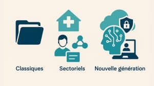 Infographie illustrant les logiciels RGPD classiques, sectoriels et nouvelle génération avec agents IA