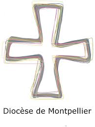 Croix stylisée en contours colorés représentant le diocèse de Montpellier