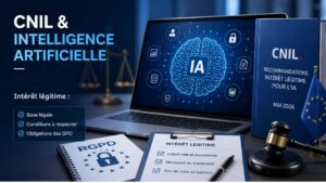 Illustration sur les recommandations CNIL 2026 concernant l’intérêt légitime pour l’entraînement des systèmes d’intelligence artificielle et la conformité RGPD.