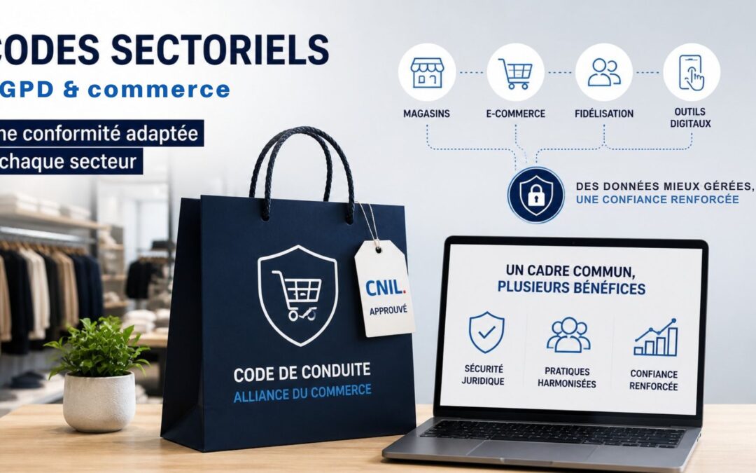 Illustration des codes sectoriels RGPD avec un exemple dans le secteur du commerce et la gestion des donn&eacute;es clients.