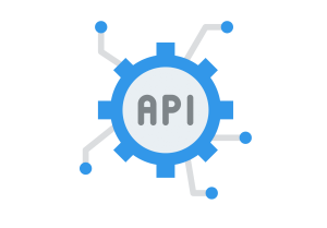 Icône API en forme d’engrenage connectée à un réseau