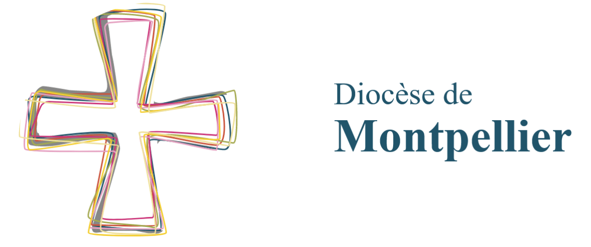 Logo du Diocèse de Montpellier avec croix stylisée multicolore