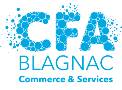 Logo du CFA Blagnac Commerce & Services en bleu avec bulles