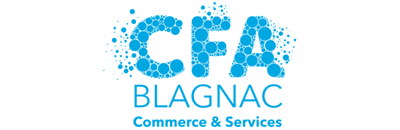 Logo du CFA Blagnac Commerce & Services en bleu avec bulles