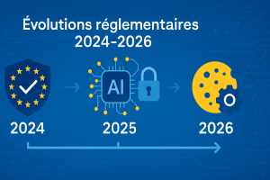 Infographie timeline des évolutions réglementaires 2024-2026 : RGPD, AI Act, NIS-2, ePrivacy 