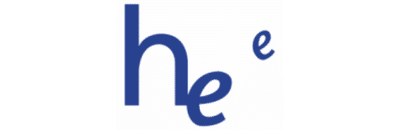 Logo du client Home de l'Enfance avec les lettres manuscrites “he” en bleu.