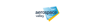 Logo du pôle de compétitivité Aerospace Valley avec avion et satellite