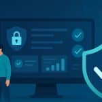 Logiciel RGPD pour organismes de formation : écran sécurisé, bouclier de conformité et poignée de main symbolisant Qualiopi