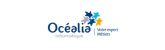 Logo de l’entreprise Océalia informatique avec étoiles colorées et slogan
