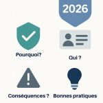 Infographie illustrant la double authentification 2026 : obligations à venir, raisons, personnes concernées, conséquences et bonnes pratiques.